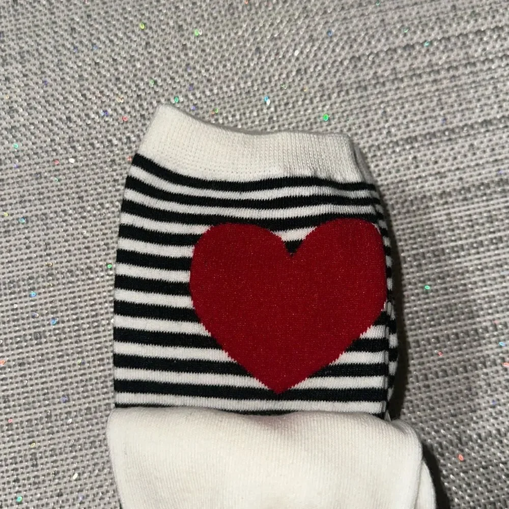 kate spade 3pk White Black Stripes Red Hearts True Love Crew Dress Socks